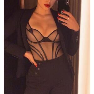 Honey Birdette SASKIA🔥🖤 Black Faux Leather Piped Bustier 32DD